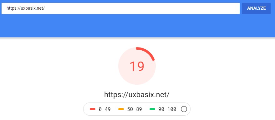 Google PageSpeed Insights Score Before Optimisation